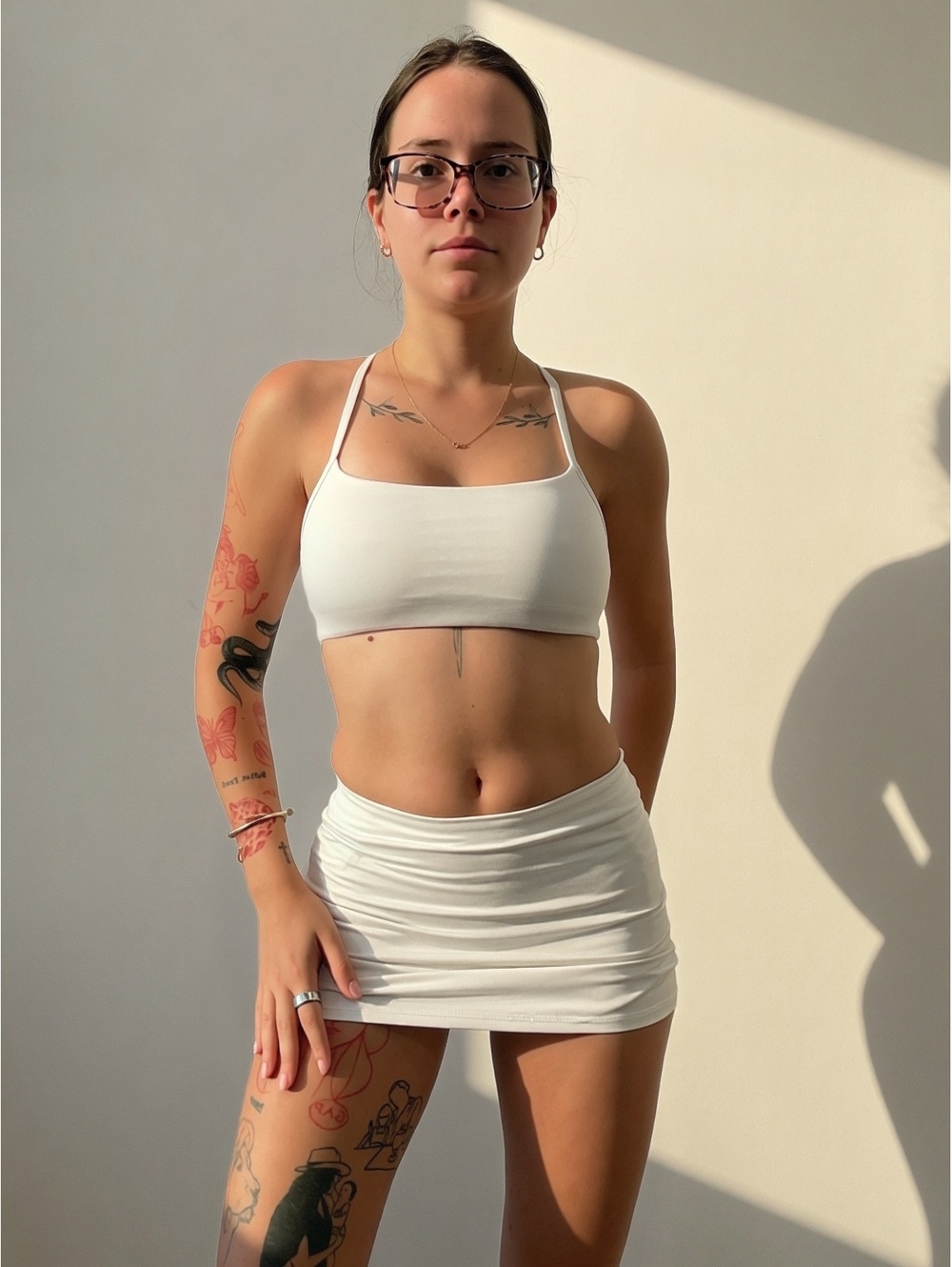 Garage mini skirt and sports bra set in white